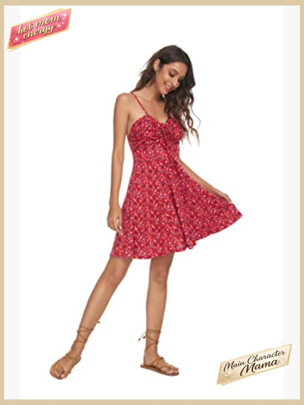 Spaghetti Strap Floral Mini Dress Ruched Front Drawstring Swing Boho Sundress - Picture 6 of 7